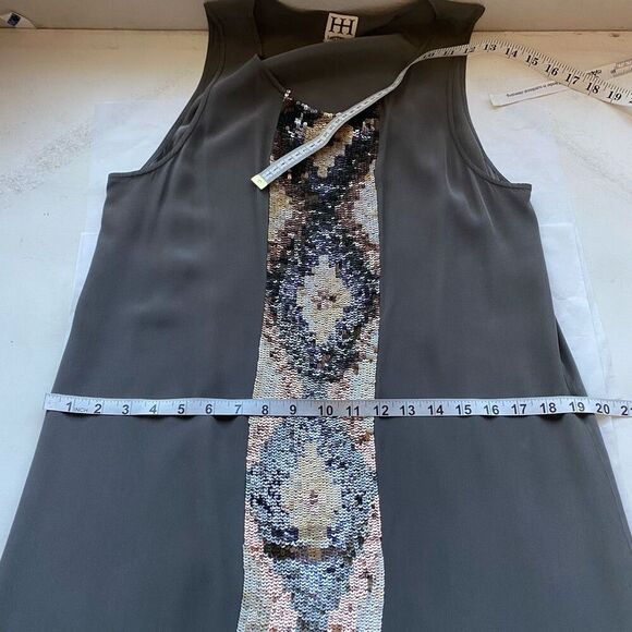 Haute Hippie 100% Silk Grey Embellished Silk Dress Hi-Lo Boho Women’s Large - Picture 9 of 10